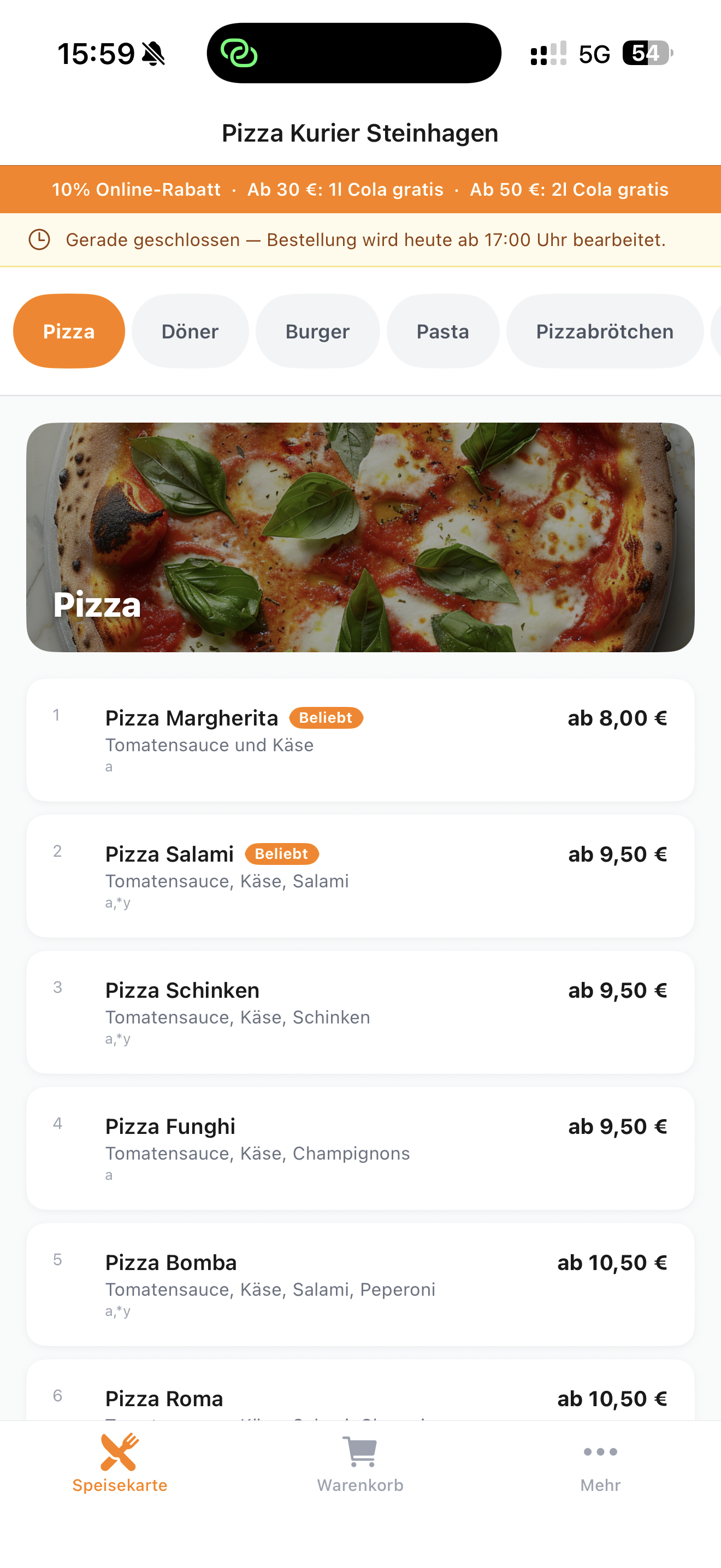 Pizza Kurier Steinhagen App Screenshot
